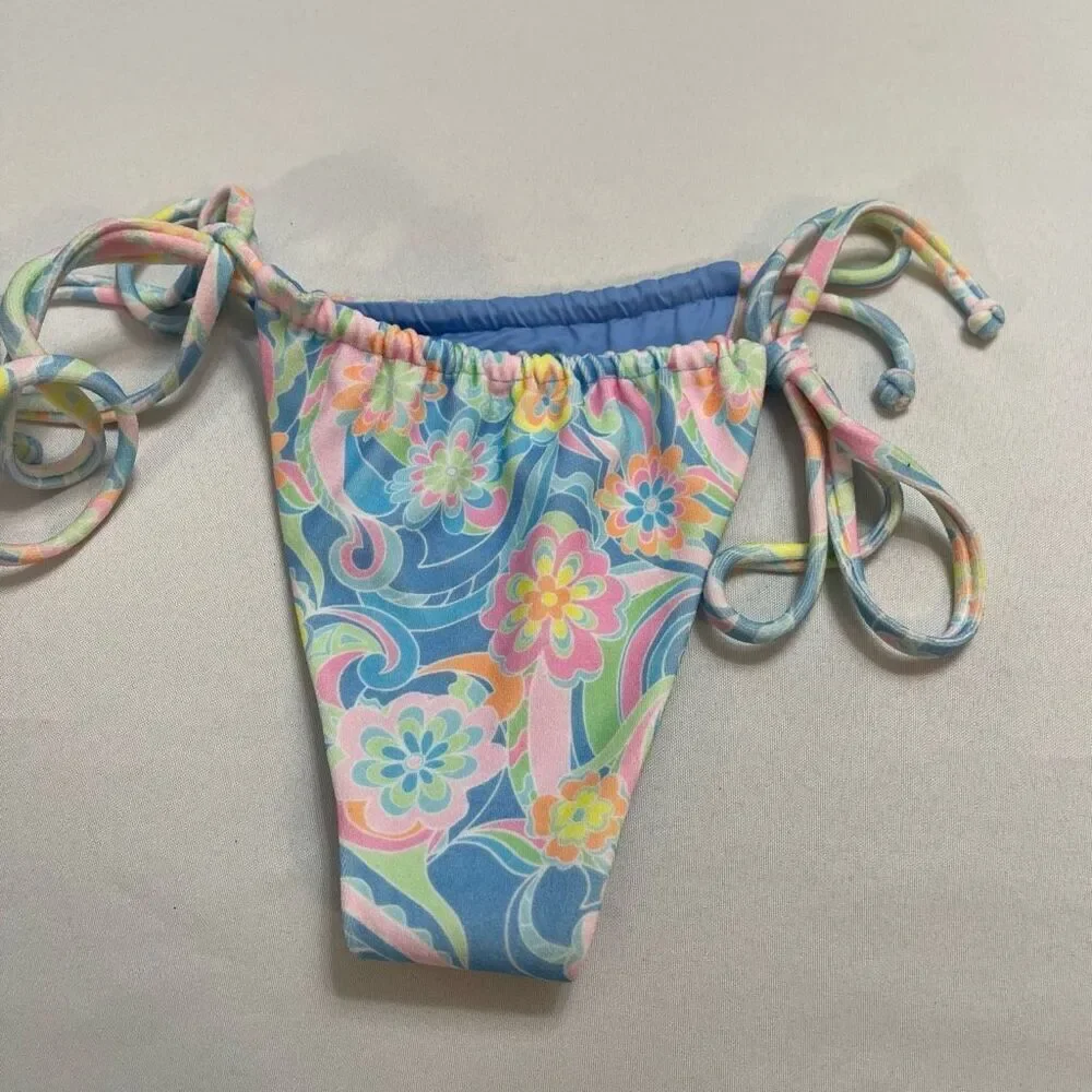 NWOT Frankies Bikinis Tia Terry Sunshower String Bikini Bottom Size Large New